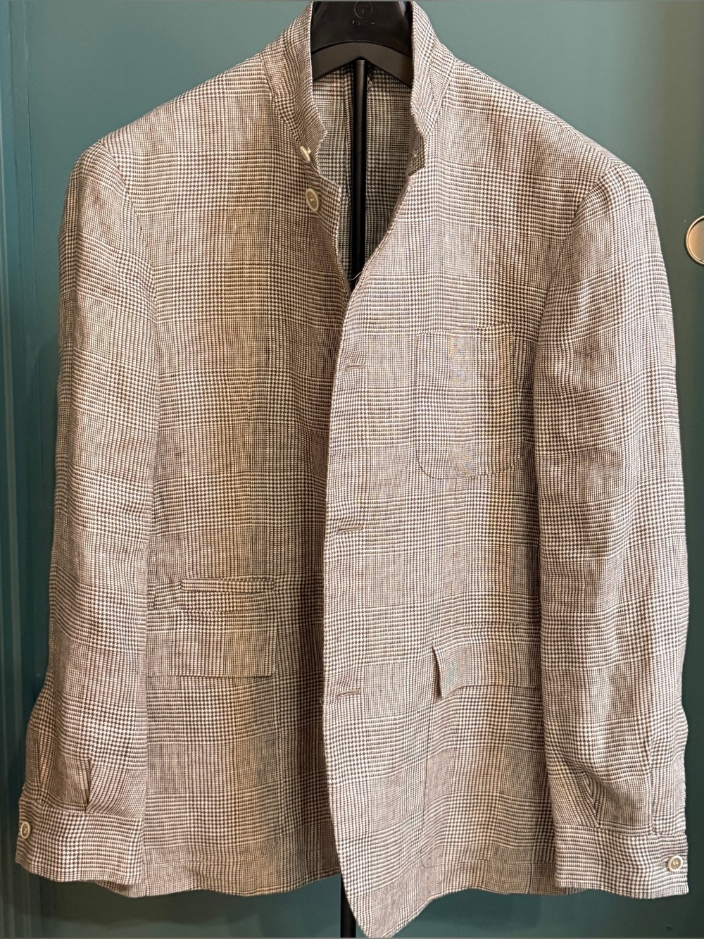 Dunhill Houndstooth Plaid Linen Sport Coat Blazer Jacket Tan EU 52/ US 42 $3200